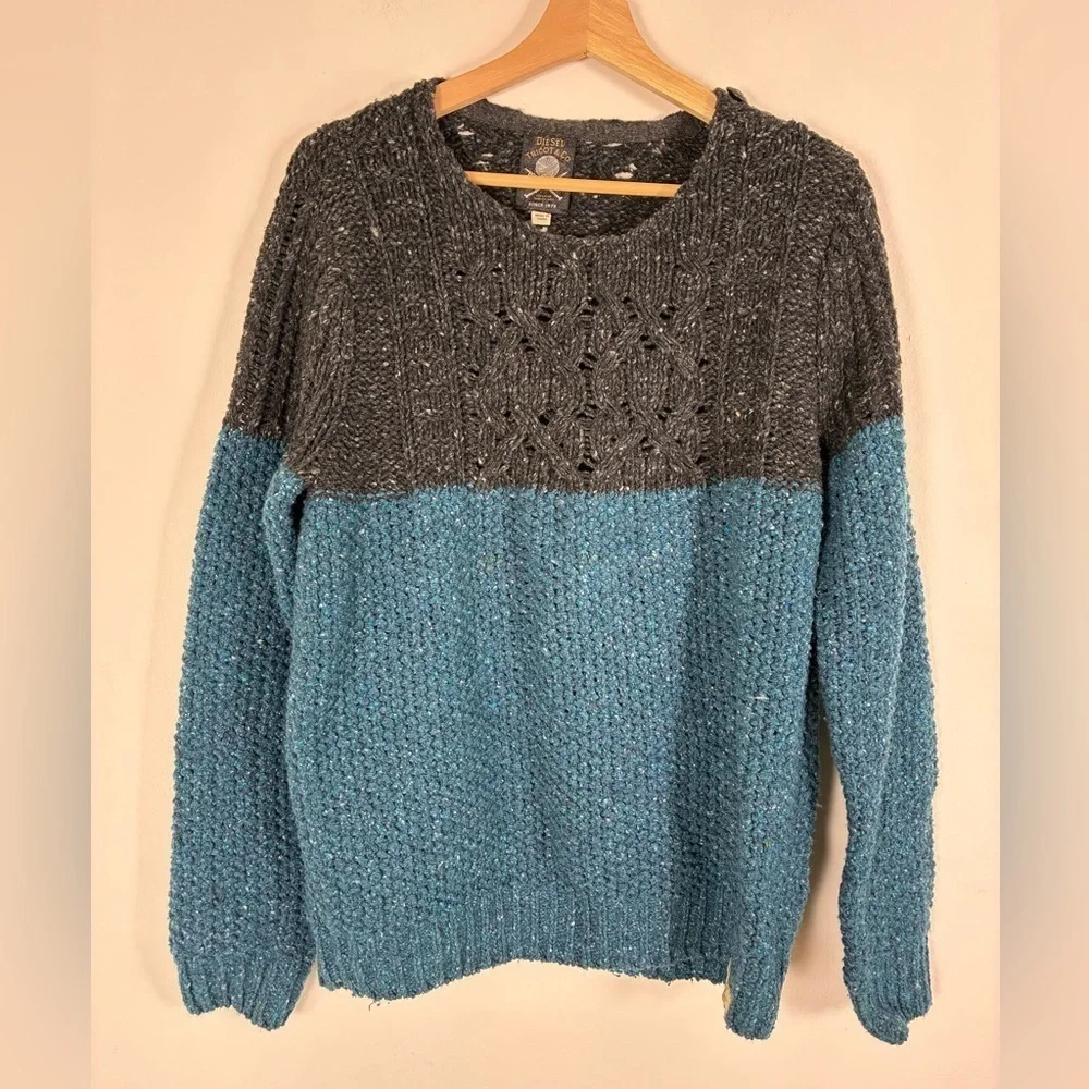 Diesel Tricot Co Men’s Wool Blend Sweater Medium Colorblock Blue Gray Cableknit
